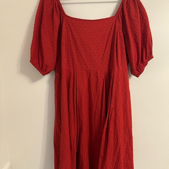 ARULA Dresses & Skirts - Arula womens Knee Length Puff Sleeve Square Neck Dress, Size X, Red, 100% cotton